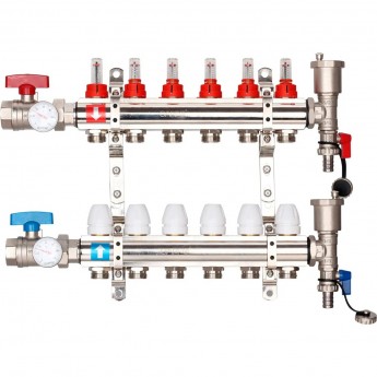 Коллектор регулируемый с расходомерами GAPPO G421.6 6-вых. x1"x3/4" Коллектор регулируемый с расходомерами GAPPO G421.6 6-вых. x1"x3/4"